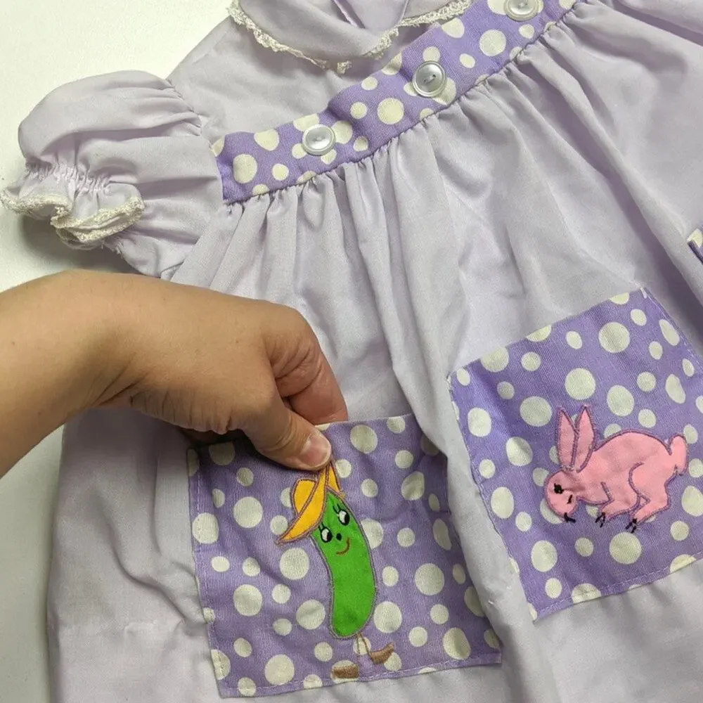 Vintage Handmade Dress Baby Girls Size 6m Lavender Pocket Pal